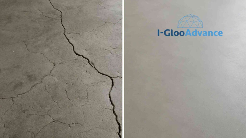 Split image of cracked and smooth floor