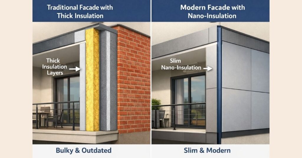 Traditional Facade vs Modern Facade with Nano-insulation