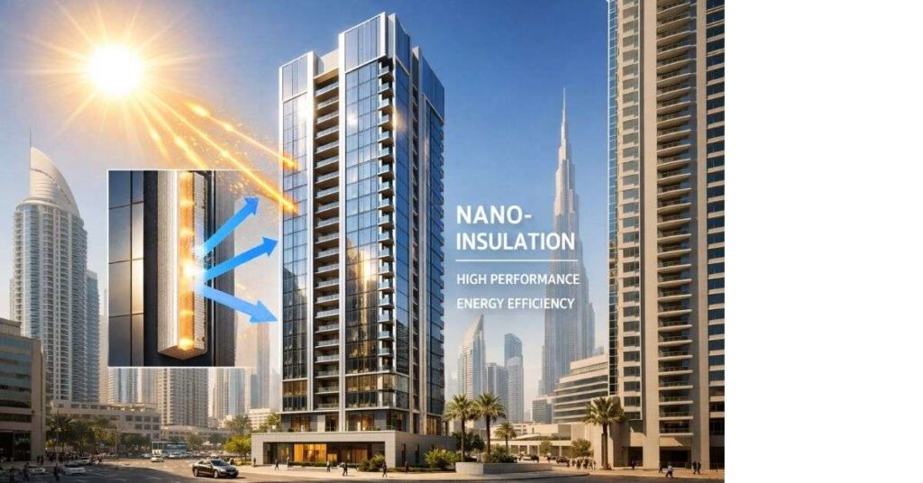 A high-rise building in Dubai is protected by nano-insulation.