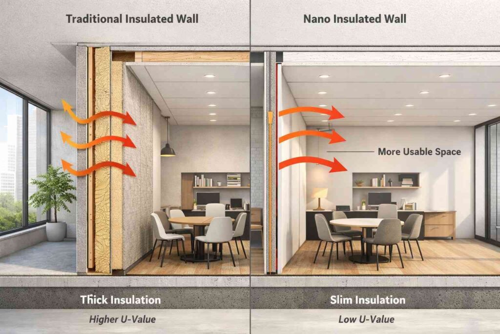 Room interior comparison for Nano vs traditional Insulation