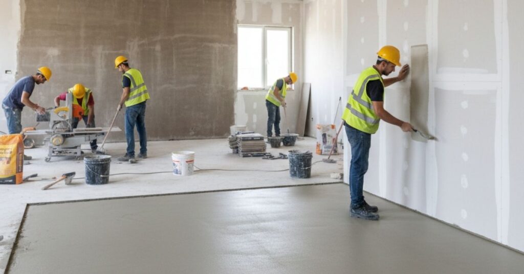 construction site with workers