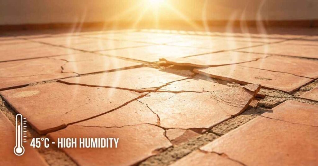 Close-up of cracked tiles 