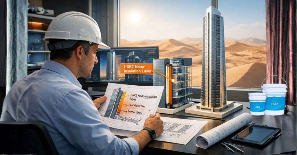 An engineer reviewing nano-insulation I-GK2 in UAE