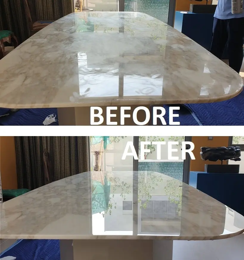 Marble Table top before and after protection film
