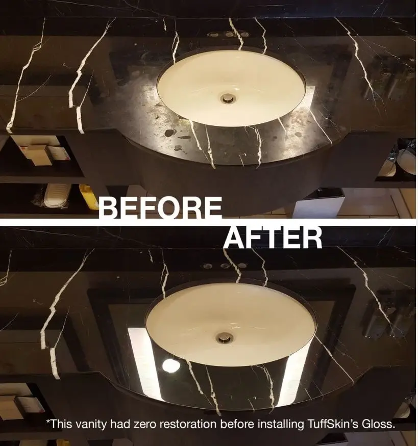 Marble Vanity top before and after protection film