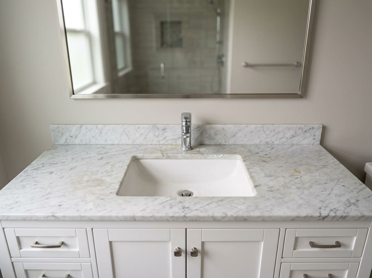 Marble Bathroom vanity with stains