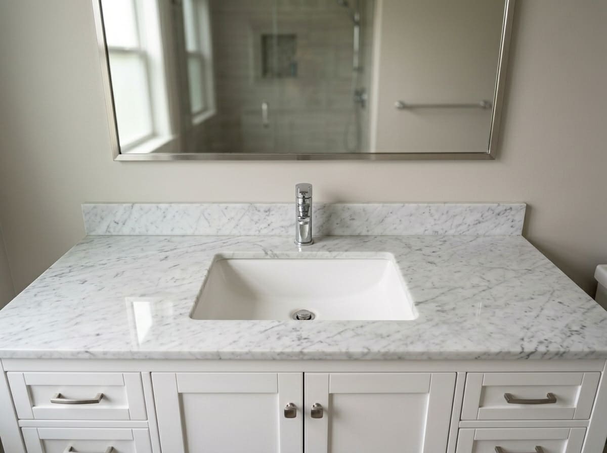 Marble Bathroom vanity protected with TuffSkin