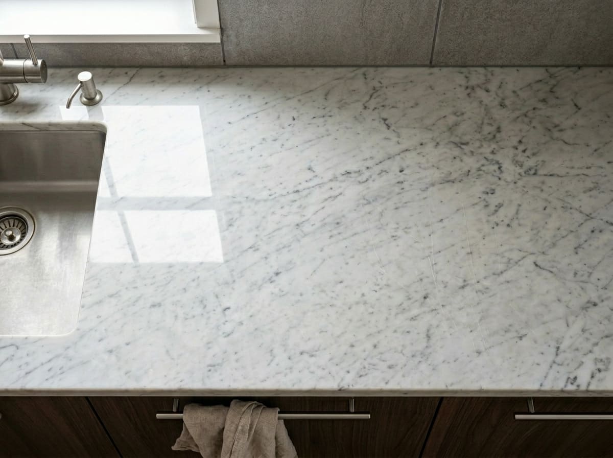 White marble protected with TuffSkin